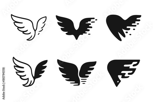 Crushed Spirit Logos. Crushed spirit. Icon set. Set Logo of crushed spirit: fading wings motif symbolizing loss of freedom. harmonious logo variations of the