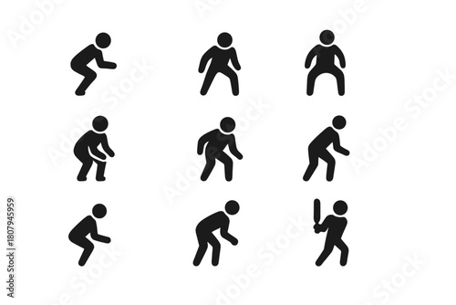 Cricket Field Icons. Cricket Field Positions. Solid icon set of Cricket Field Positions: slip, gully, point, cover, mid off, mid on, square leg, fine leg,