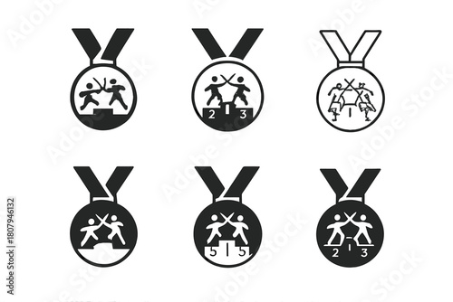 Fencing Logo Set. Fencing. Icon set. Set Logo of Fencing: Team match. harmonious logo variations of the same emblematic concept (Abstract geometric, Flat