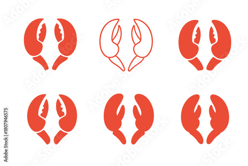 Lobster Logo Variations. Lobster. Icon set. Set Logo of Lobster: Lobster tail. harmonious logo variations of the same emblematic concept, each with different