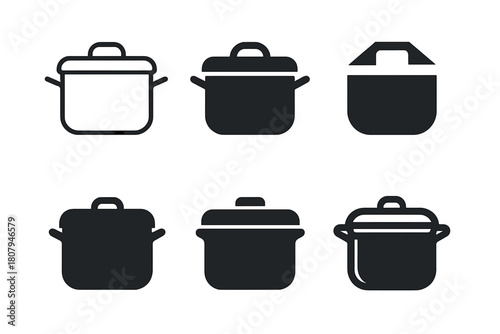 Home Activities Icons. Home activities. Icon set. Set Logo of home activities: cooking pot. harmonious logo variations of the same emblematic concept, each