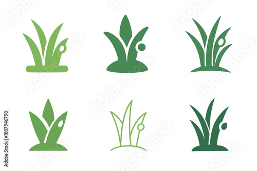 Grass Logo Variations. Grass. Icon set. Set Logo of Grass: minimal grass field line art. harmonious logo variations of the same emblematic concept, each with