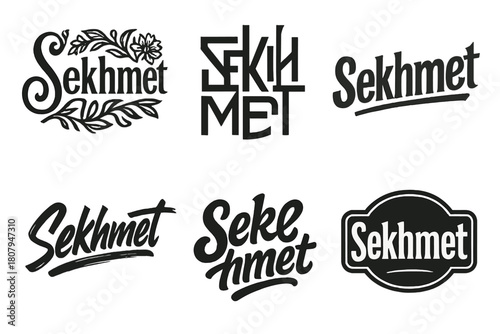 Sekhmet Sigil Variations. Sekhmet Sigil. Set lettering. harmonious lettering variations of the same emblematic concept, each with different artistic