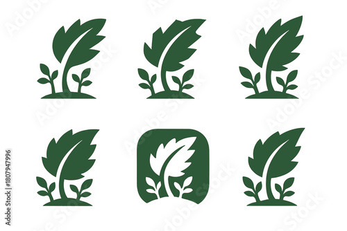 Invasive Flora Logos. Invasive species. Icon set. Set Logo of invasive species: aggressive leaf form overtaking smaller flora. harmonious logo variations of
