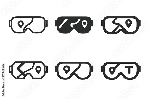 Augmented Reality Logos. Augmented reality glasses for gaming or navigation. Icon set. Set Logo of augmented reality glasses for gaming or navigation: AR
