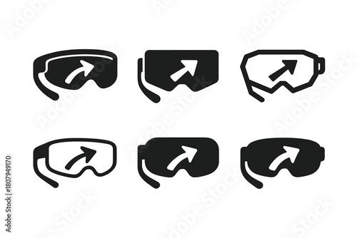 Augmented Reality Glasses Grid. Augmented reality glasses for gaming or navigation. Icon set. Set Logo of augmented reality glasses for gaming or navigation: