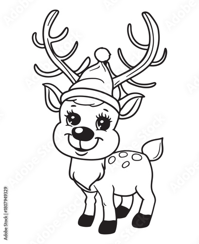Christmas reindeer .Coloring pages for kids, simple line art.