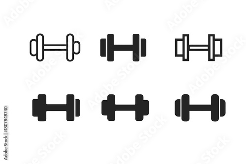 Dumbbell Logo Variations. Muscle building. Icon set. Set Logo of Muscle building: Dumbbell. harmonious logo variations of the same emblematic concept, each