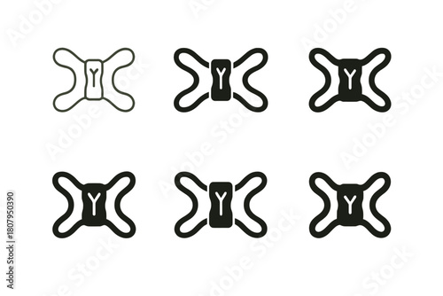 Custom Fitness Logo Set. Personalized fitness equipment. Icon set. Set Logo of personalized fitness equipment: customized resistance band. harmonious logo