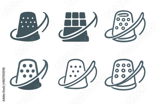 Creative Stitching Logos. Hand stitching. Set Logo of Hand stitching: thimble and curved needle motion. harmonious logo variations of the same emblematic