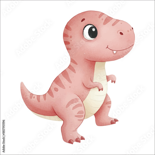 Watercolor dinosaurus Tyrannosaurus Rex vector isolated on white background cute baby T-Rex illustration
