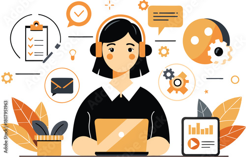 Call center, customer service, flat illustration, vector illustration.