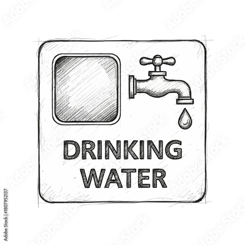 Conceptual drawing of a sign indicating the availability of drinking water