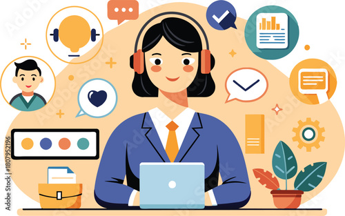 Support and customer service, flat illustration, vector illustration.