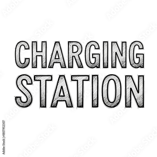 Electric Vehicle Charging Station Sign with Sketch Style, Modern Design