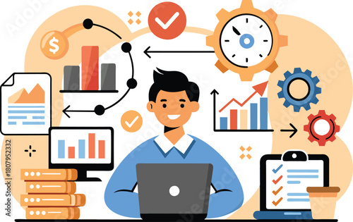 Enterprise resource planning, flat illustration, vector illustration.