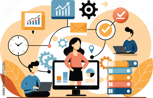 Enterprise resource planning, flat illustration, vector illustration.