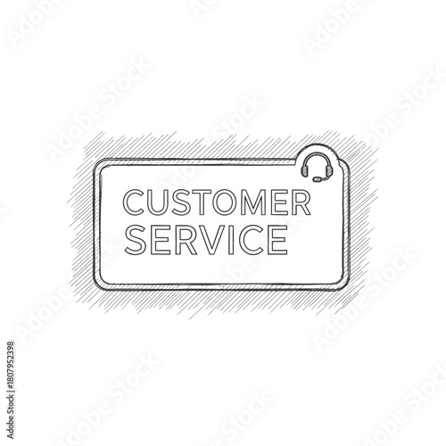 Hand Drawn Customer Service Concept with Headset Icon on White Background