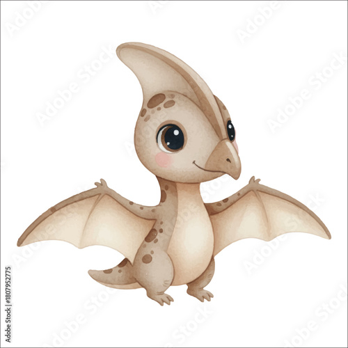 Watercolor Pteranodon dinosaurus style vector isolated on white background cute flying reptile
