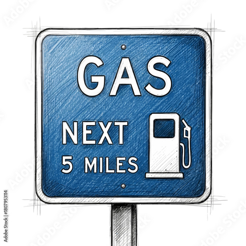 Roadside Gas Station Ahead Warning Sign with a Creative Artistic Design