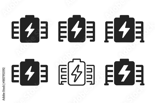 Battery Logos Collection. Energy storage batteries. Icon set. Set Logo of Energy storage batteries: Battery monitoring system. harmonious logo variations of