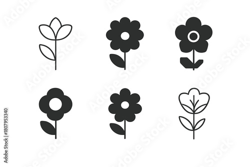 Flower Logo Variations. Flowers. Icon set. Set Logo of Flowers: Bouquet. harmonious logo variations of the same emblematic concept, each with different