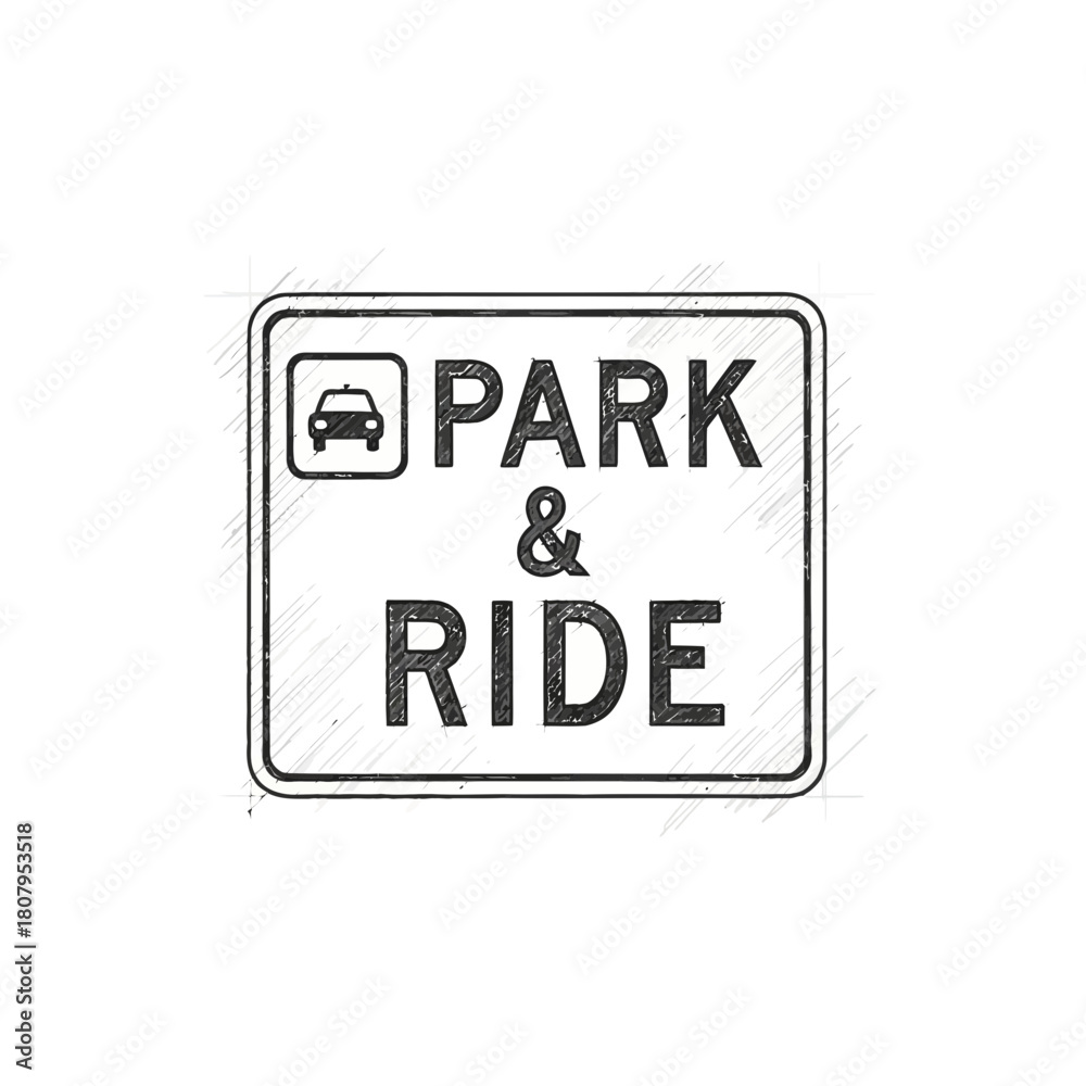 Obraz premium Stylized Park and Ride Sign Icon with Distressed Sketch Texture Effect