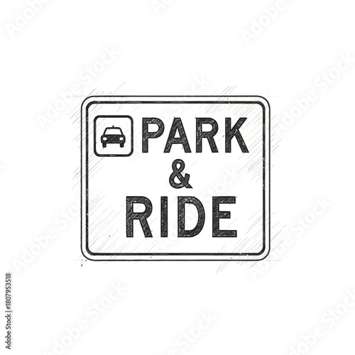 Stylized Park and Ride Sign Icon with Distressed Sketch Texture Effect