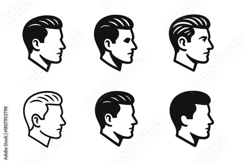 Old-School Hairstyles Icons. old-school hairstyles. Icon set. Set Logo of old-school hairstyles: slick side part haircut. harmonious logo variations of the