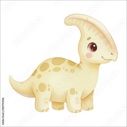 Watercolor dinosaurus Parasaurolophus vector isolated on white background cute baby para
