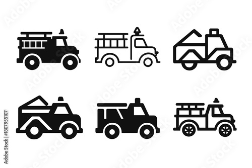 Vintage Vehicle Icons. Classic vehicles. Icon set. Set Logo of Classic vehicles: Vintage fire engine. harmonious logo variations of the same emblematic