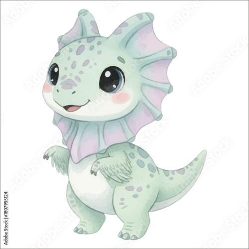 Watercolor dinosaurus Dilophosaurus vector isolated on white background cute baby dilophosaurus
