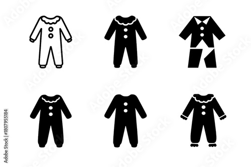 Circus Costume Icons. Circus costumes. Icon set. Set Logo of circus costumes: jester hat and collar. harmonious logo variations of the same emblematic concept,