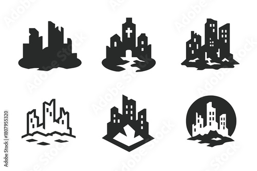 Wasteland Icon Variations. Wasteland. Icon set. Set Logo of wasteland: scorched landscape. harmonious logo variations of the same emblematic concept, each with