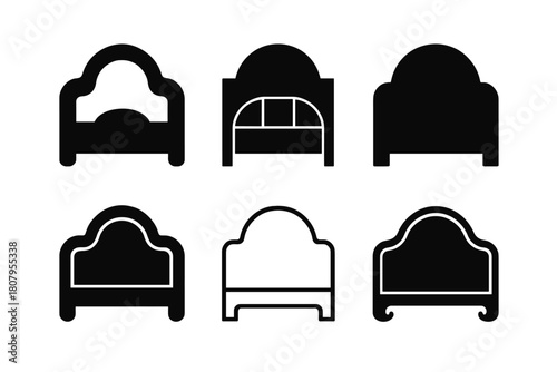 Headboard Logo Variations. Headboard panel. Icon set. Set Logo of headboard panel: arched headboard form. harmonious logo variations of the same emblematic