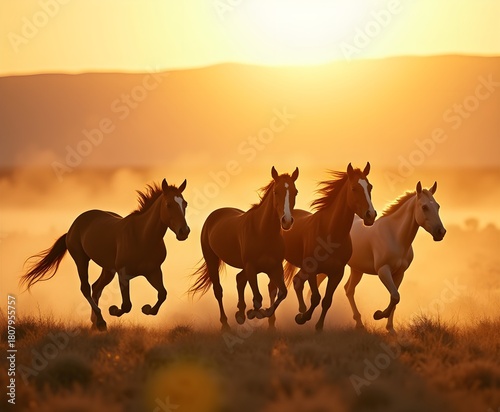 Aerial Photo of Wild Horses Running Across Open Plain