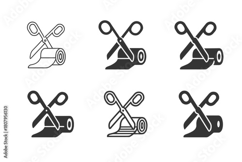 Bandage Icon Set. Bandages and gauze. Icon set. Set Logo of bandages and gauze: scissors cutting gauze strip. harmonious logo variations of the same emblematic