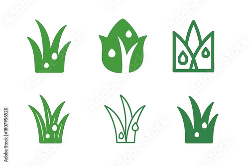 Grass Logo Variations. Grass. Icon set. Set Logo of Grass: minimal grass field line art. harmonious logo variations of the same emblematic concept, each with