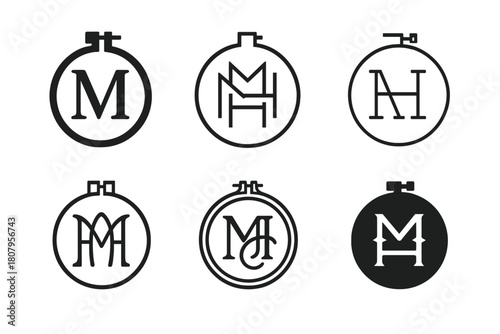 Custom Fashion Logos. Personalized fashion and custom clothing. Icon set. Set Logo of personalized fashion and custom clothing: clothing tag with personalized