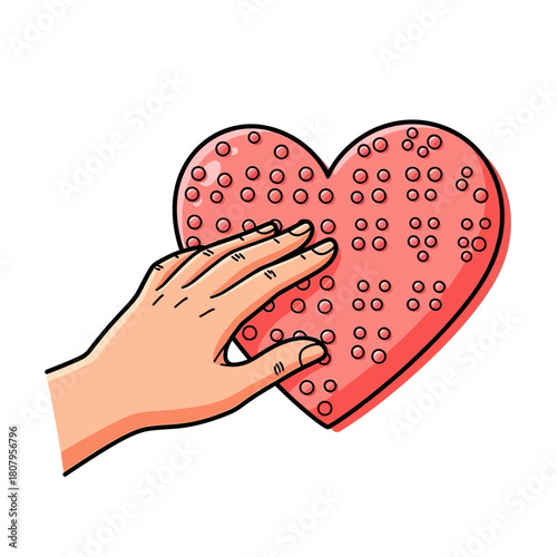 Accessible Communication A Hand Reading Braille on a Heart Symbol