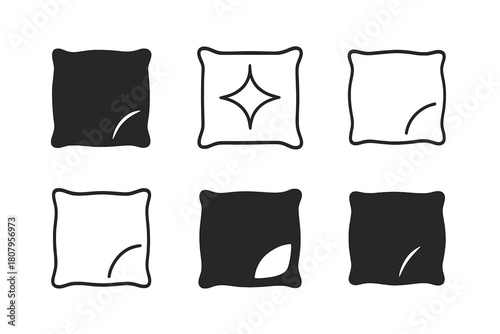 Pillow Logo Variations. Extra pillow. Icon set. Set Logo of extra pillow: cozy bed pillow with subtle texture. harmonious logo variations of the same