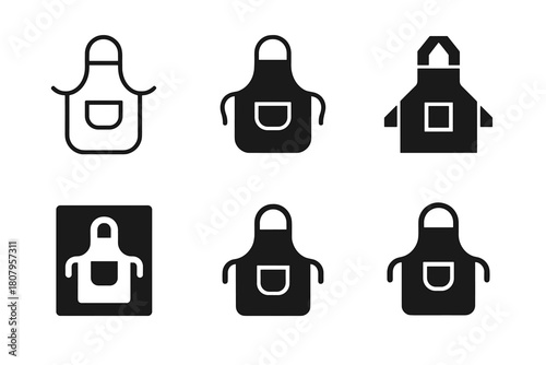 Baker Apron Logos. Baker?s apron. Icon set. Set Logo of baker?s apron: classic apron with front pocket and neck strap. harmonious logo variations of the same