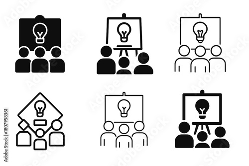 Prototype Logo Variations. A Business Team Creating a Product Prototype in a Design Studio. Icon set. Set Logo of Product Prototyping: collaborative design