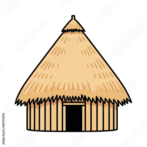 Cartoon style thatch roof hut icon vector illustration isolated object