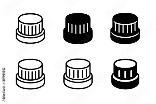 Shampoo Cap Icon Set. Shampoo bottle cap. Icon set. Set Logo of shampoo bottle cap: child-resistant push-down-and-turn cap. harmonious logo variations of the