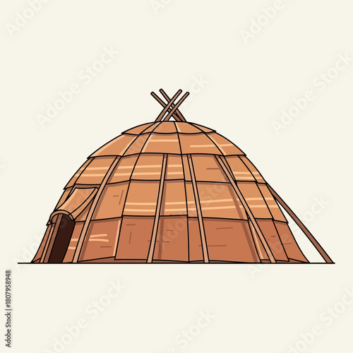 Stylized Illustration of a Traditional Wigwam Structure on a Light Background