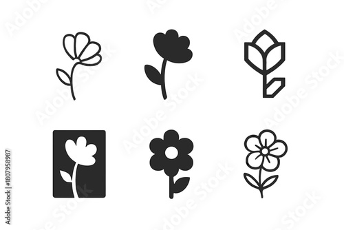 Flower Logo Variations. Flowers. Icon set. Set Logo of Flowers: Bouquet. harmonious logo variations of the same emblematic concept, each with different