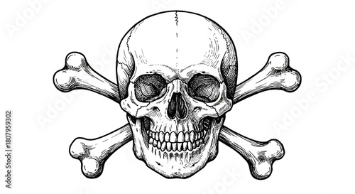 Skull and Crossbones Hand Drawn Illustration Skeleton Death Pirate