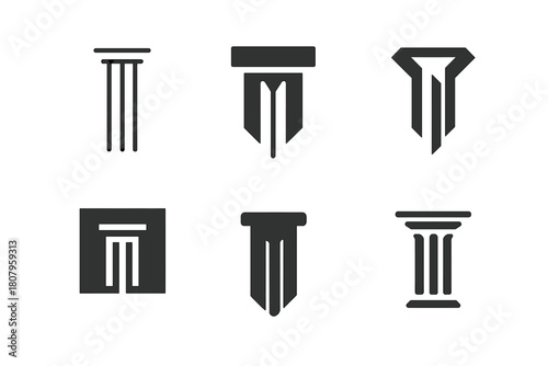 Column Logo Variations. Slim columns. Icon set. Set Logo of slim columns: minimalist pillar. harmonious logo variations of the same emblematic concept, each