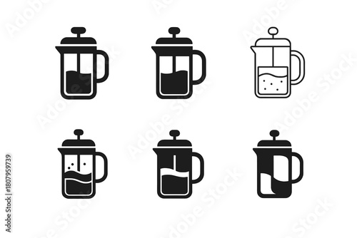 Coffee Brewing Logos. Coffee brewing. Icon set. Set Logo of coffee brewing: coffee grinder. harmonious logo variations of the same emblematic concept, each